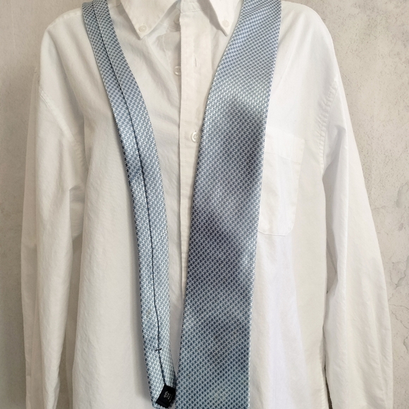 Paul Frederick Necktie Tie Silk Blue White Houndstooth Woven Formal Classic - Picture 7 of 10